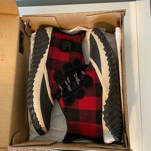 Sorel out n about plus red plaid booties